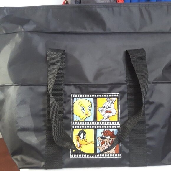 Warner Bros LOONEY TUNES black zip tote travel bag Tweety Bugs Bunny Daffy Duck - Picture 3 of 6